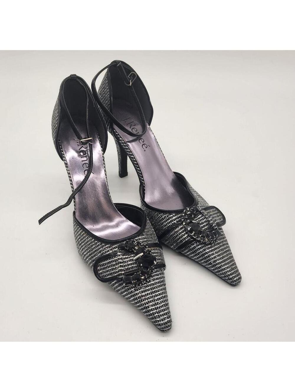 J Renee Black Silver Textured Pointed Toe Party Heels 8.5 NWOB
